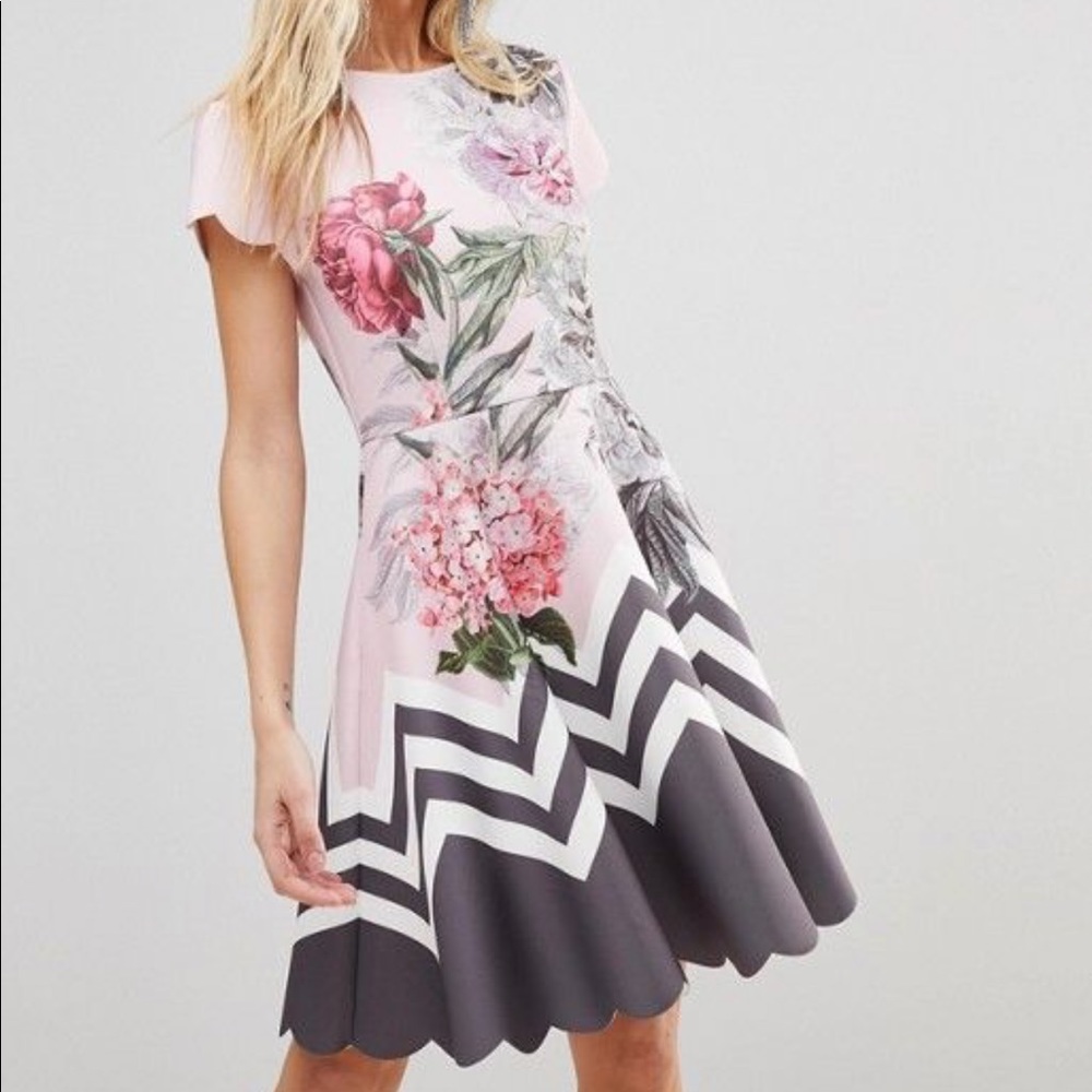 Ted Baker- pink chevron flare dress